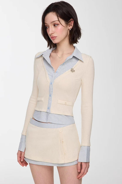 Patchwork Two-Piece Blouse Suit Set-Up