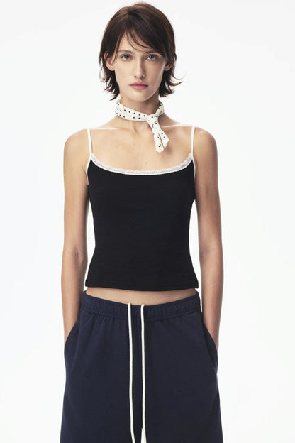 Canotta in pizzo con color-blocking