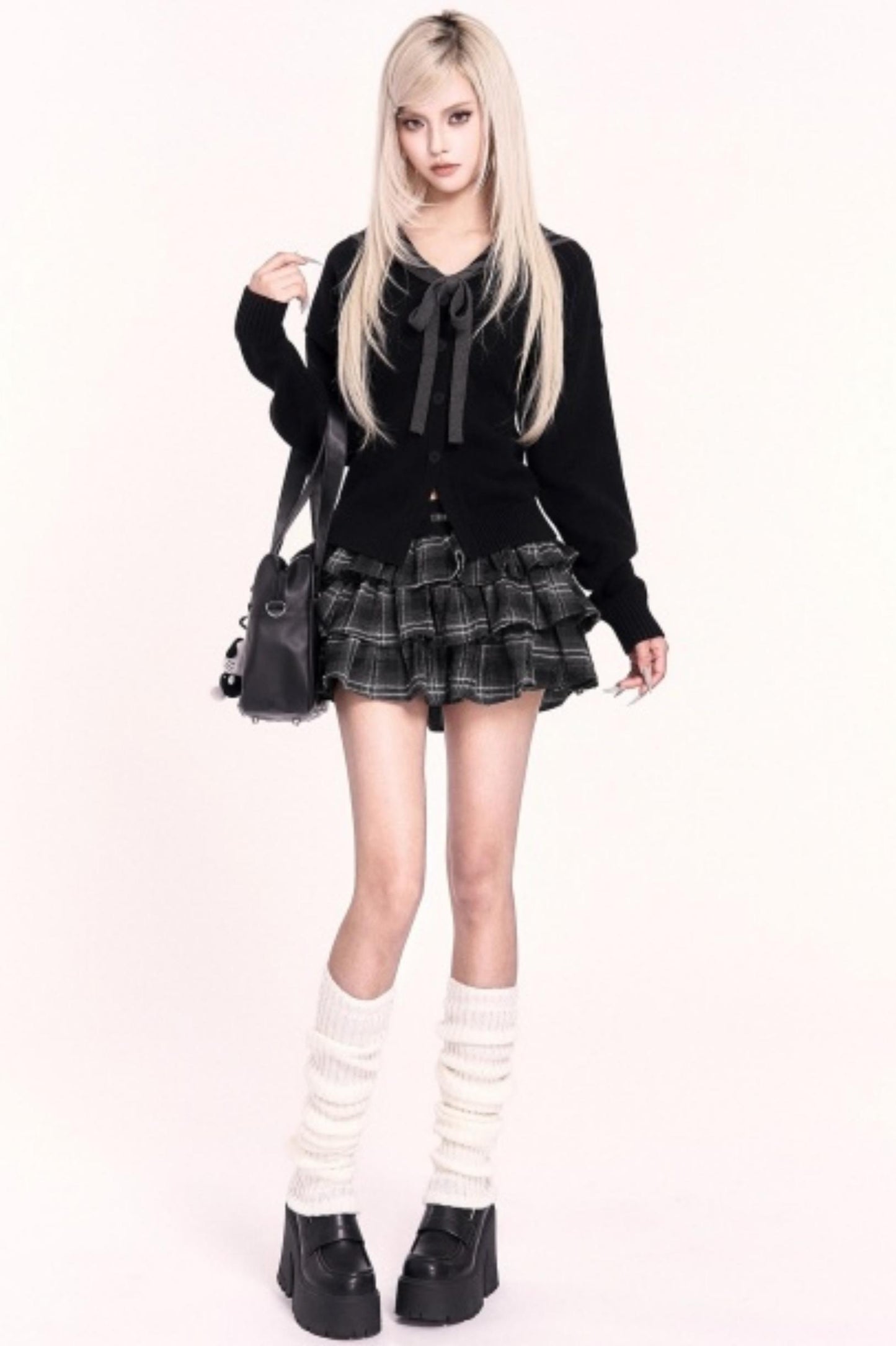 Navy Collar Slimming Knit Top