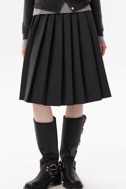 Gray Wool Pleated Skirt