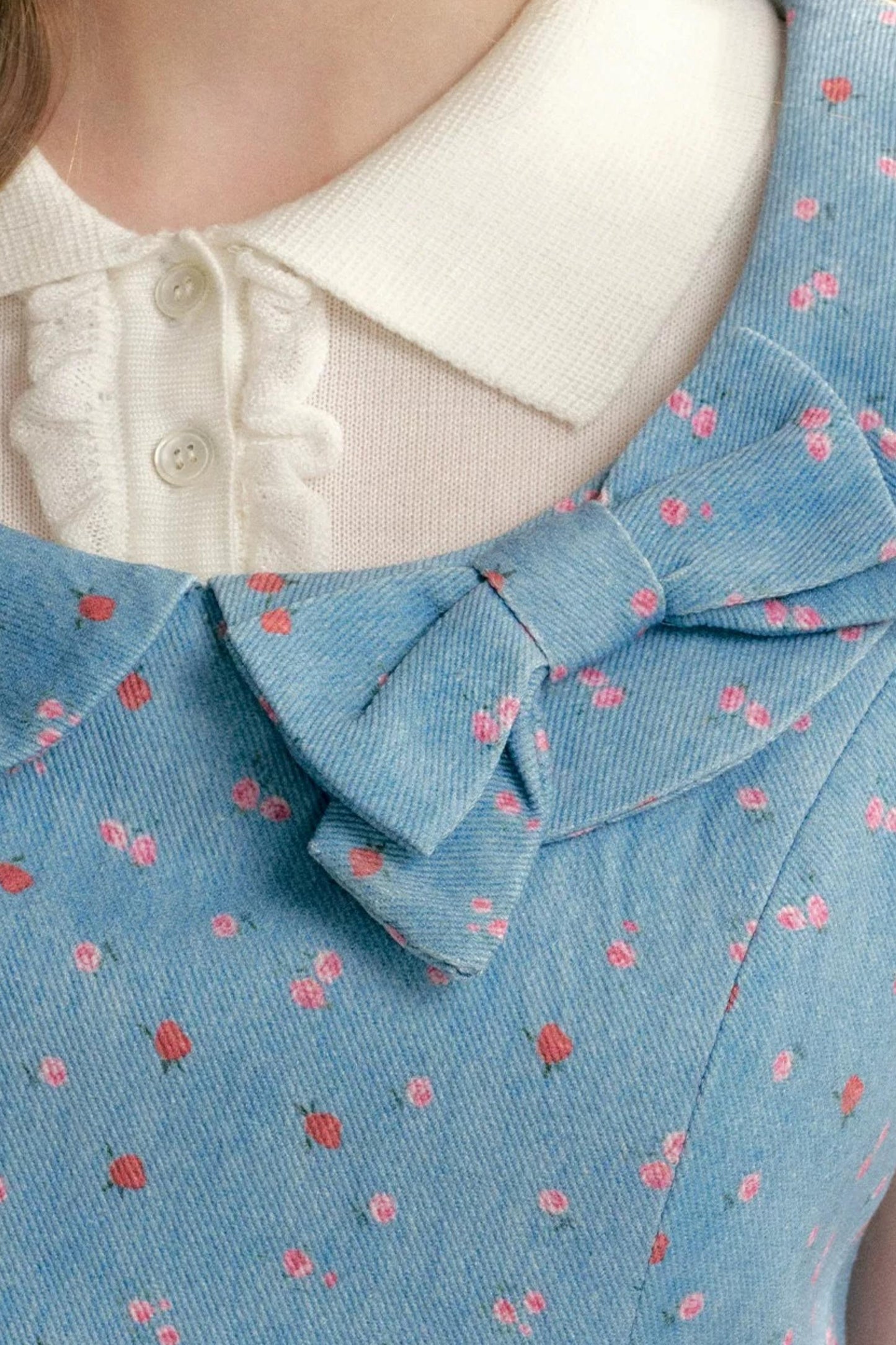 Contrast Floral Bow Collar Dress