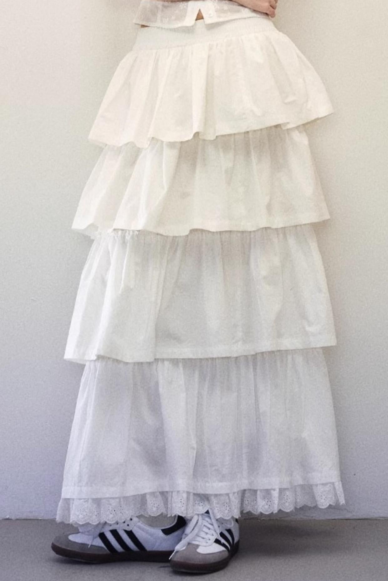 White Tiered Shirt Skirt Set-Up