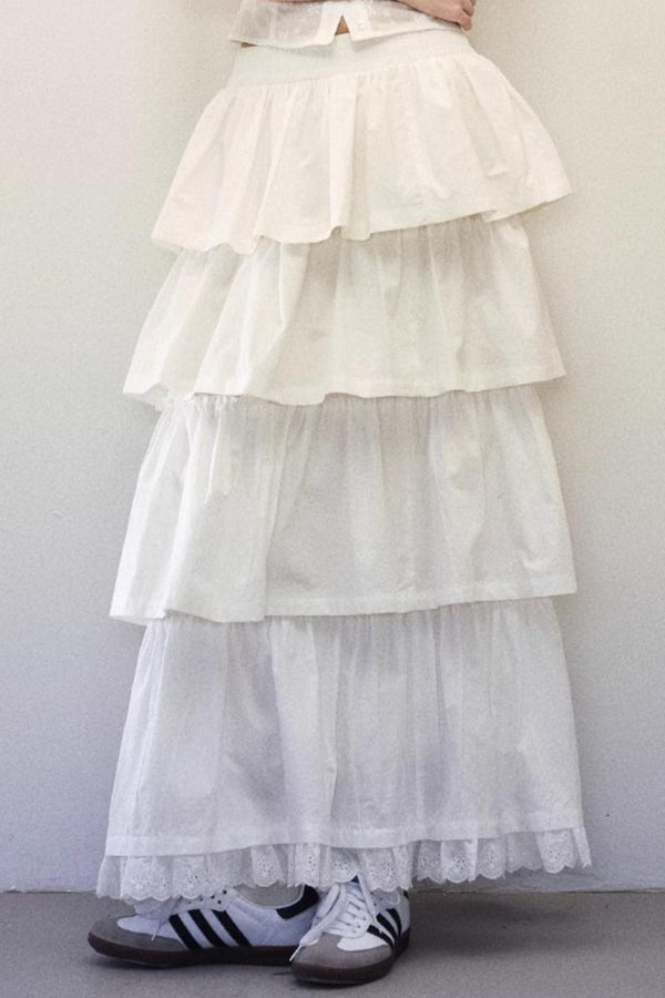 White Tiered Shirt Skirt Set-Up