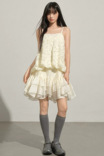 Layered Milk-White Floral Dress Set