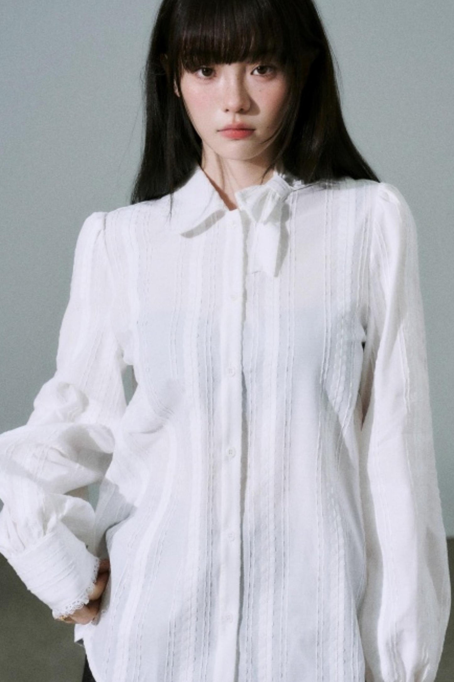 Sheer Cotton Bowknot Shirt