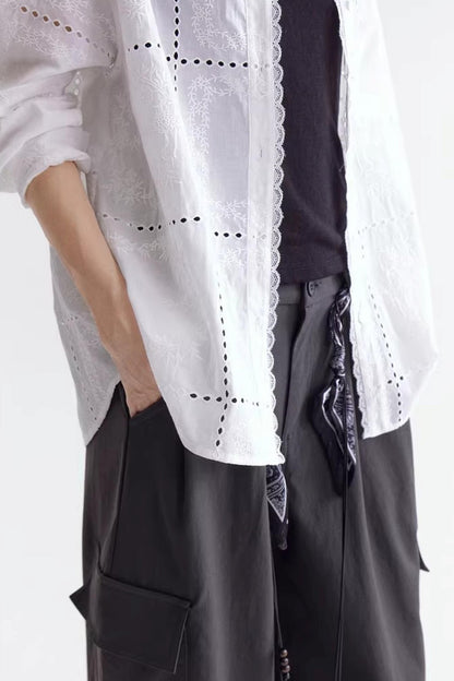 Hollow Embroidery Lace Shirt