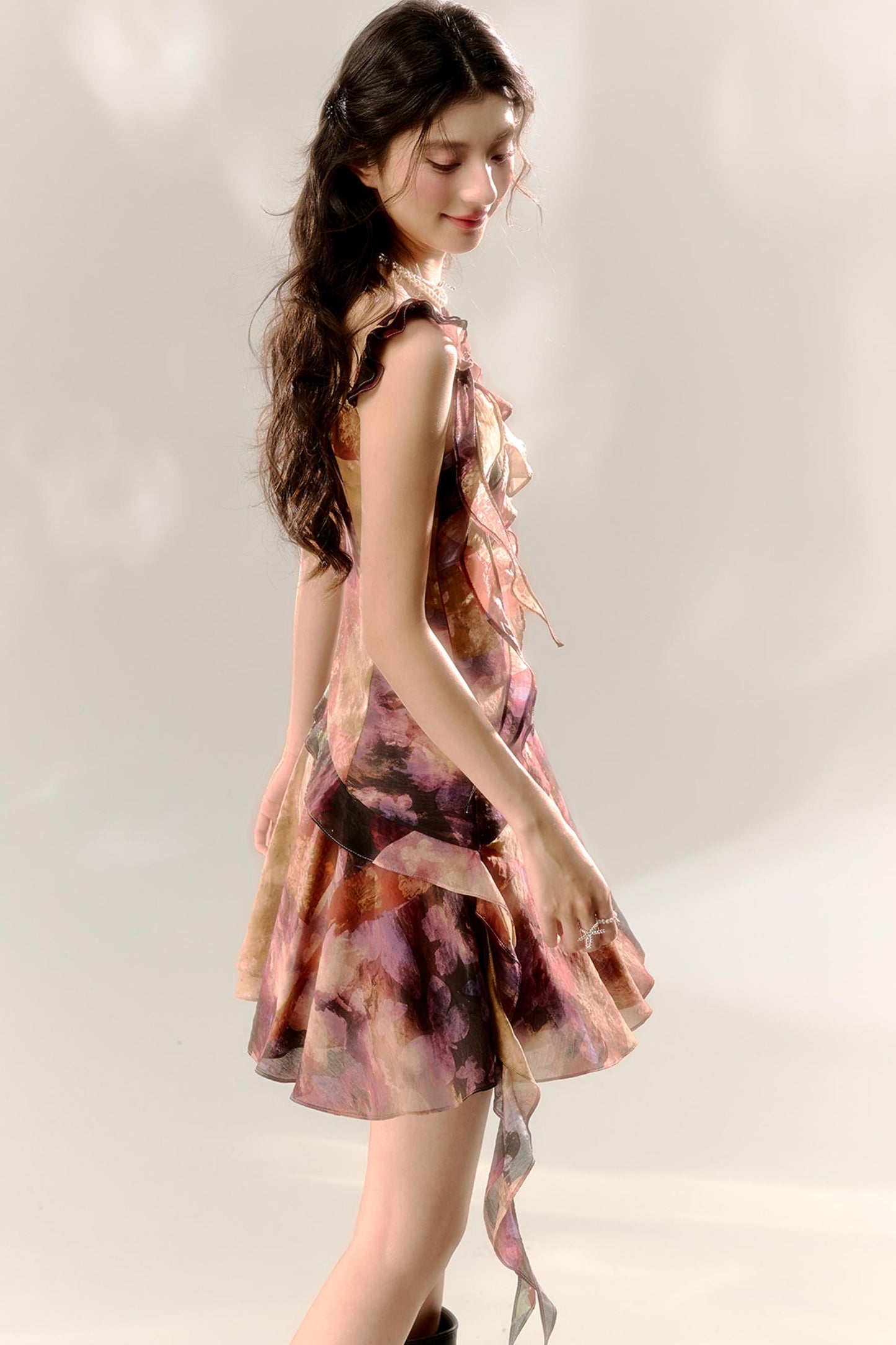 Butterfly Sleeve Floral Tie-Dye Dress