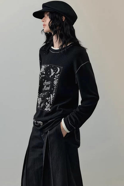 Embroidered Rose Color-Block Blouse