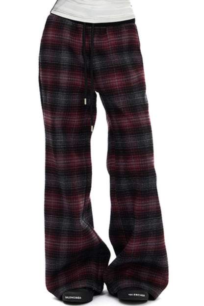 Retro Red Plaid Straight Pants