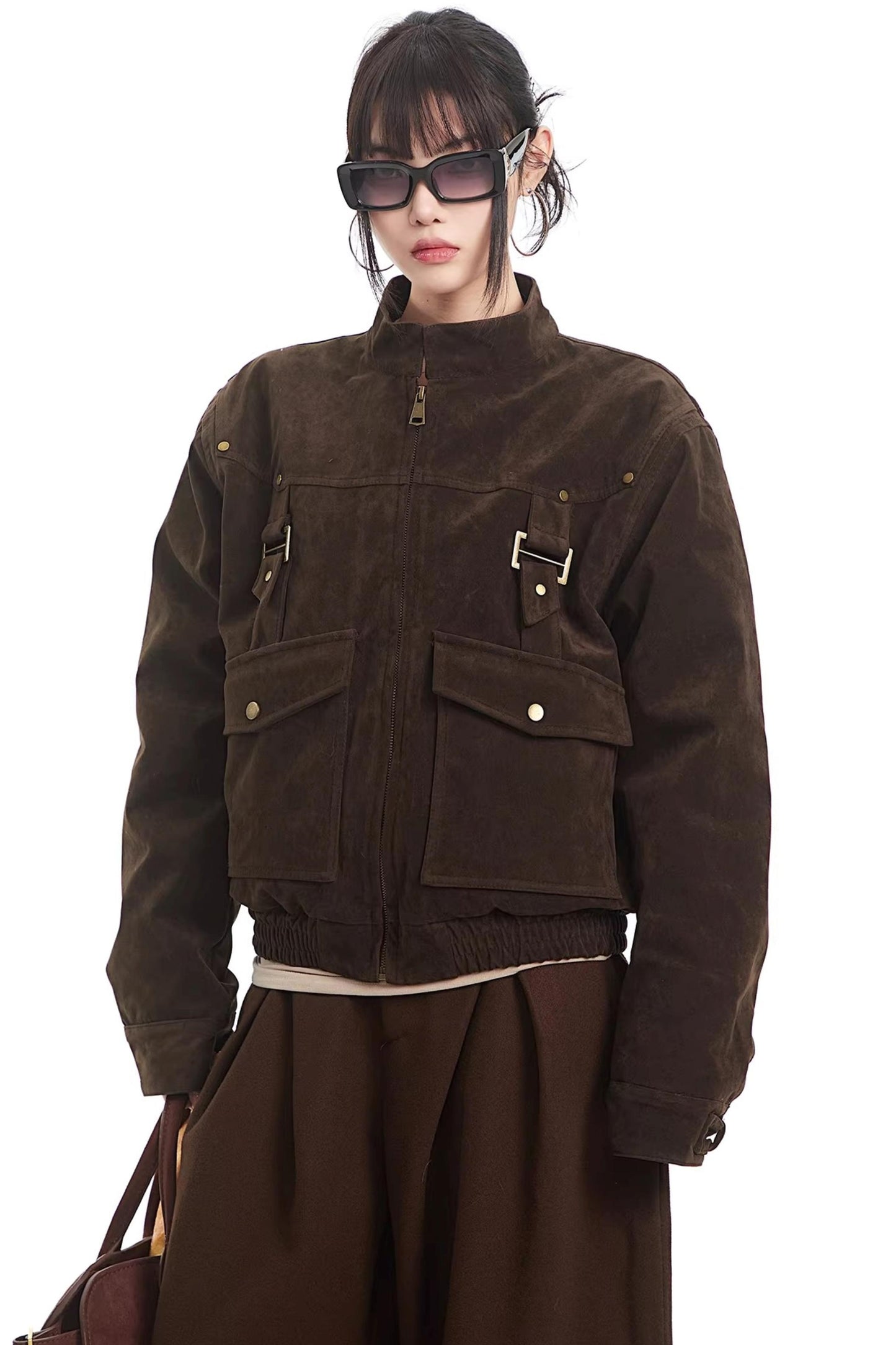 Retro Suede Stand-Up Collar Jacket