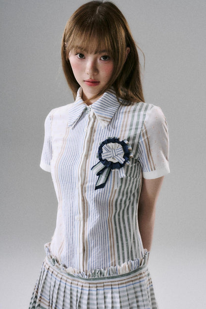 Japanese Sweet Striped Pleated Dress