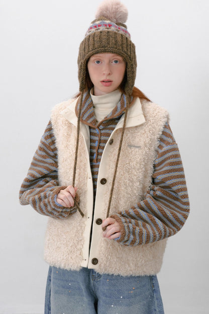 Furry Ribbed Winter Vest Coat