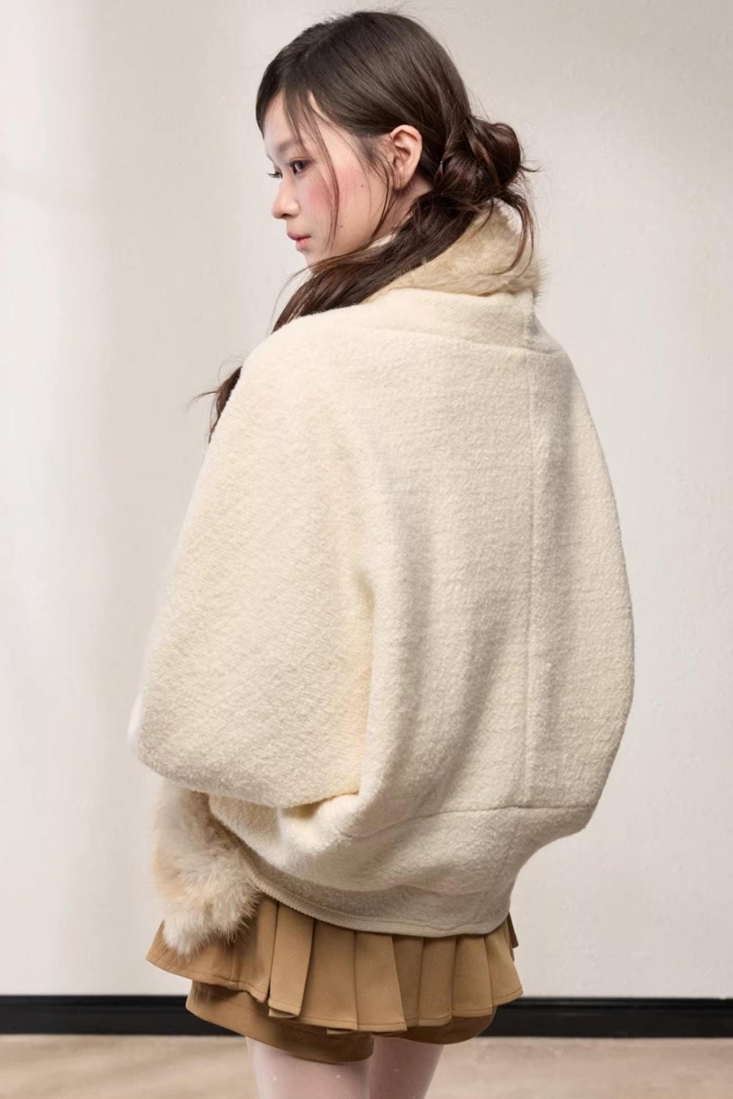 Elegant Wool Batwing Coat