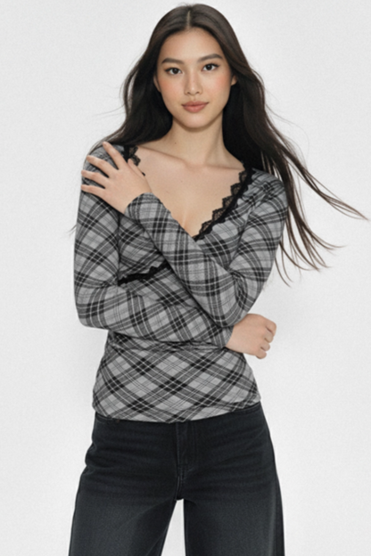 Retro Plaid Lace Top