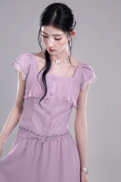 Purple Lace A-Line Skirt Top Set