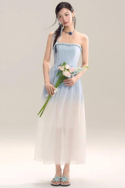 Robe jupe longue dégradé bleu