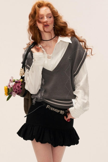 Layered Striped White Short Shirt