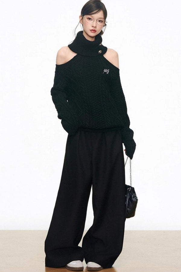 Autumn Silver Off-the-Shoulder Sweater Top Set