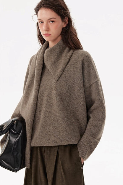 Coffee Elastic Waist Pleats Wide-Leg Suit Pants