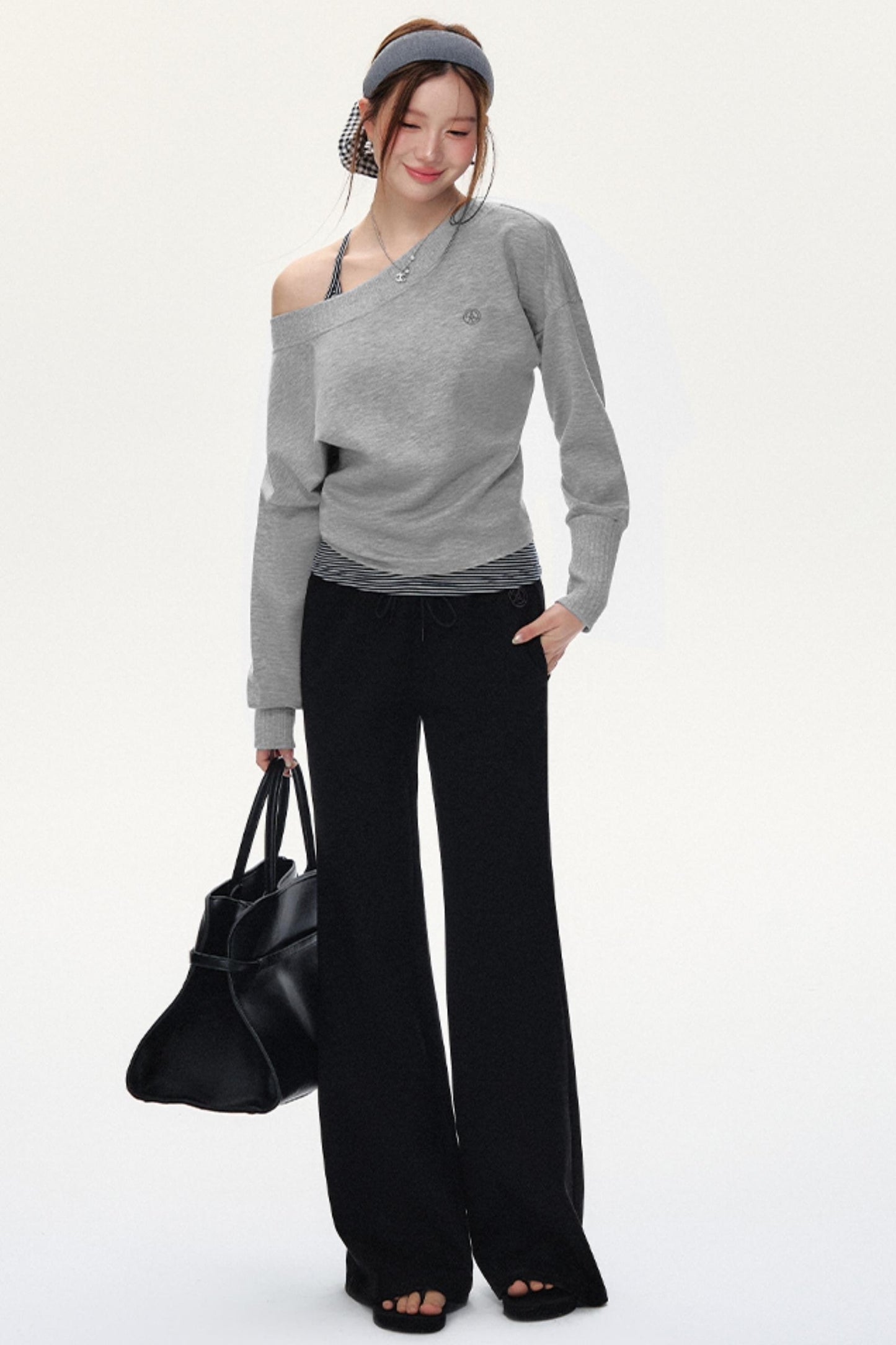 Fashion Oblique Shoulder Tops Set-Up