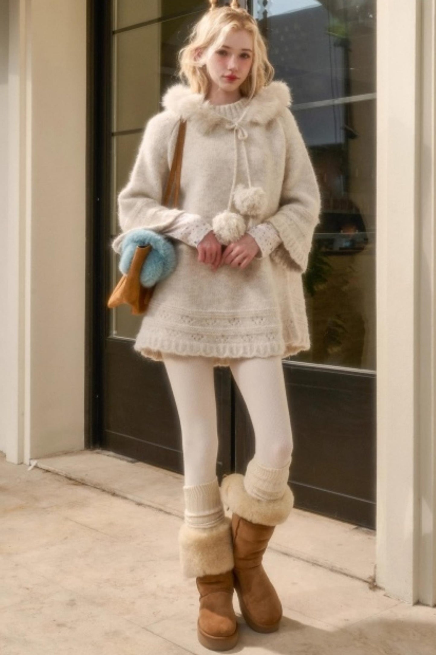 Elegant Wool Knit Cape Coat