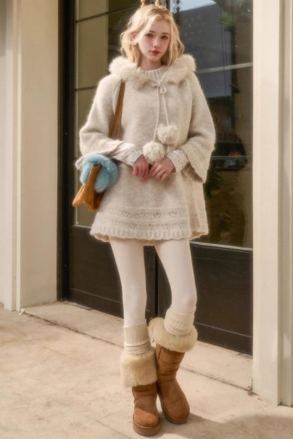 Elegant Wool Knit Cape Coat