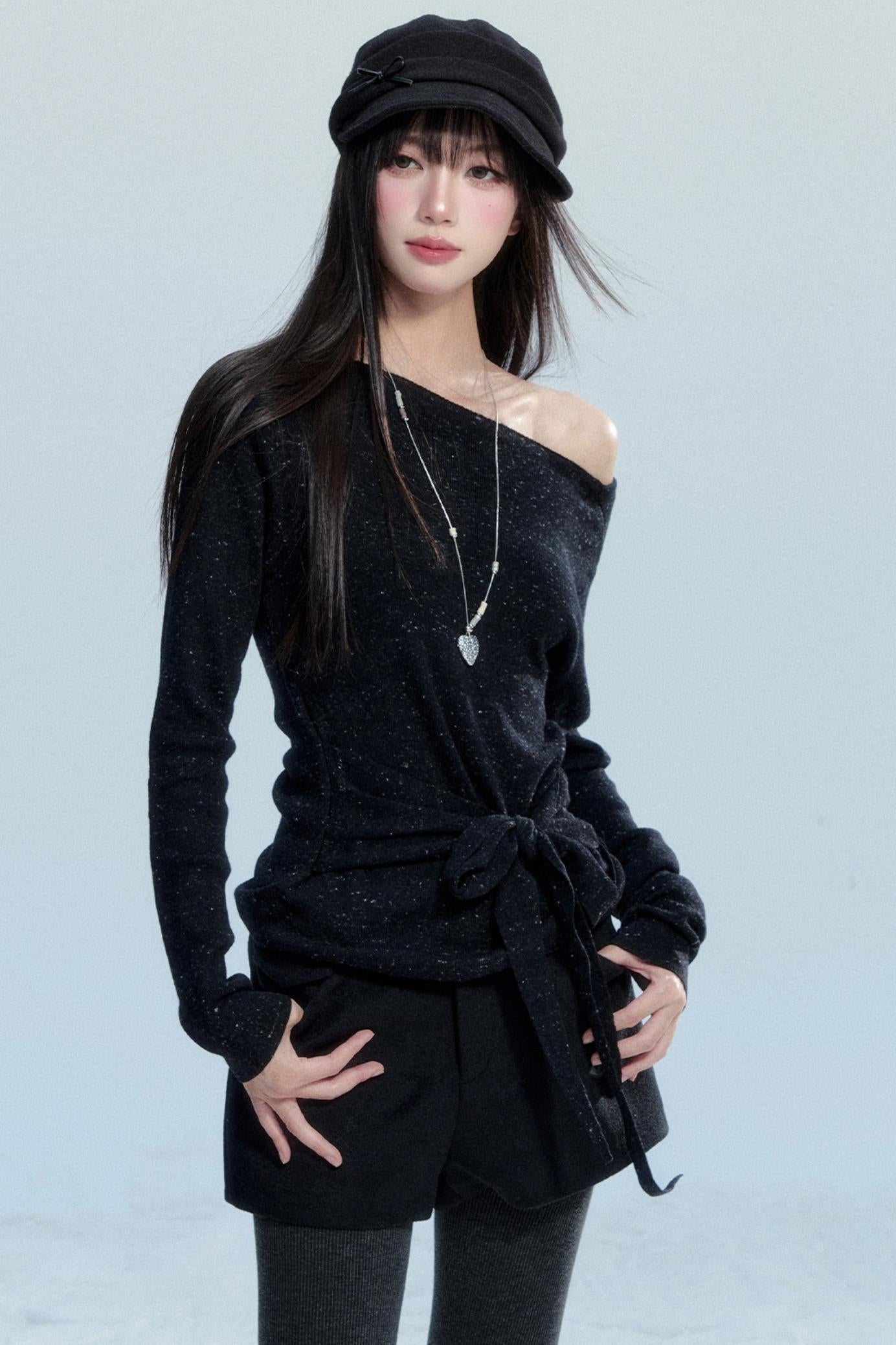 Slanted Shoulder Knit Shirt