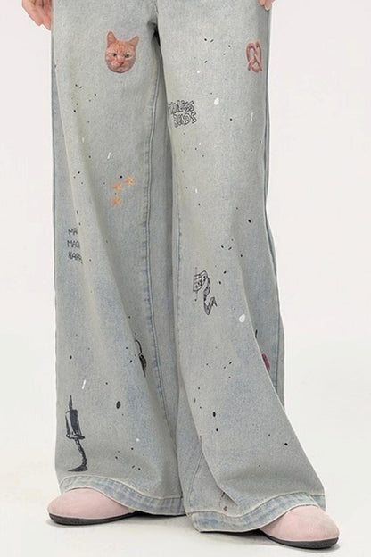 Luxury Straight Denim Wide-Leg Pants