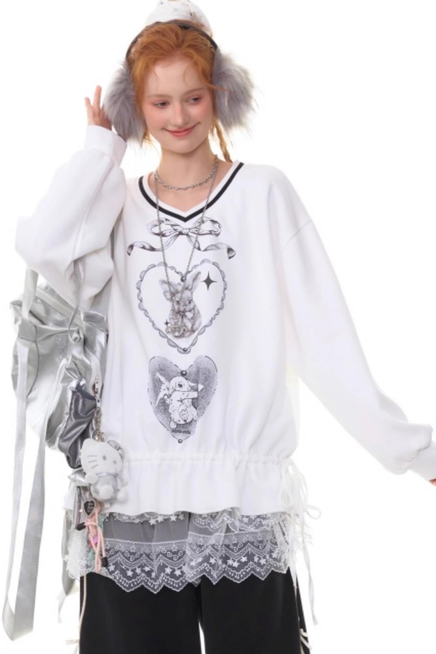 Retro Rabbit V-Neck Sweatshirt