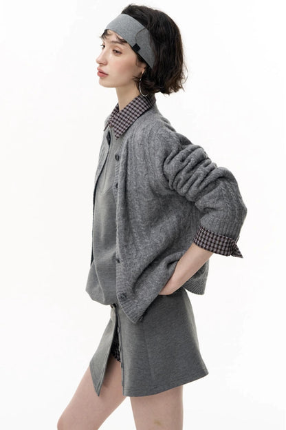 Gray Wool Knitted Cardigan