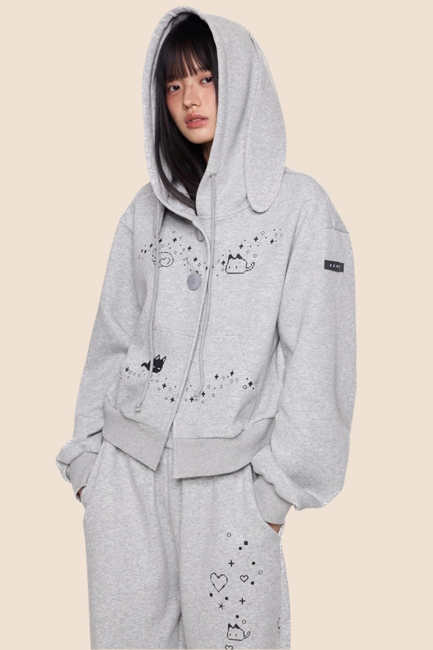 Rabbit Cartoon Hoodie Jacket Pants Set-Up