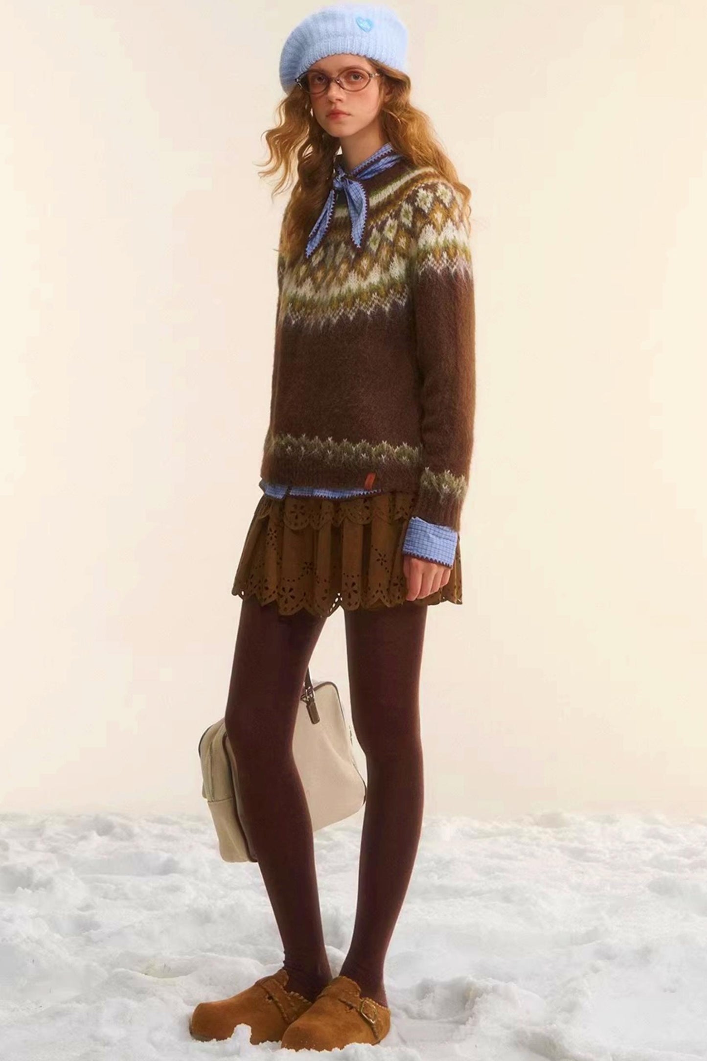 Suede Embroidered Cake Skirt