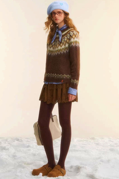 Suede Embroidered Cake Skirt