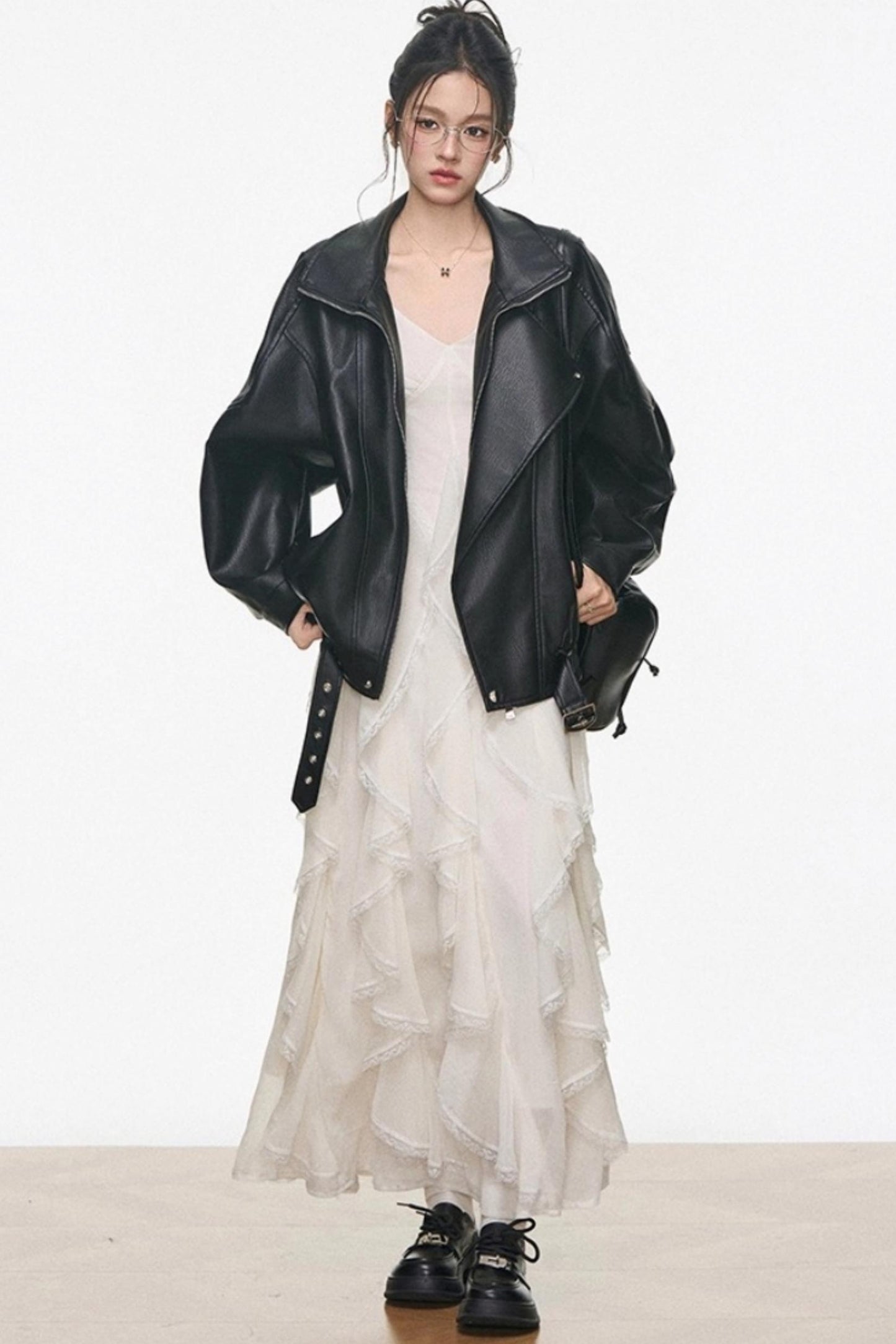 High-End Leather Jacket With Shorts Set-Up