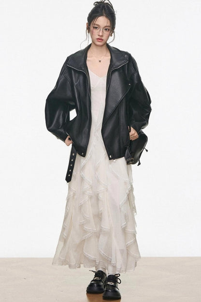 High-End Leather Jacket With Shorts Set-Up