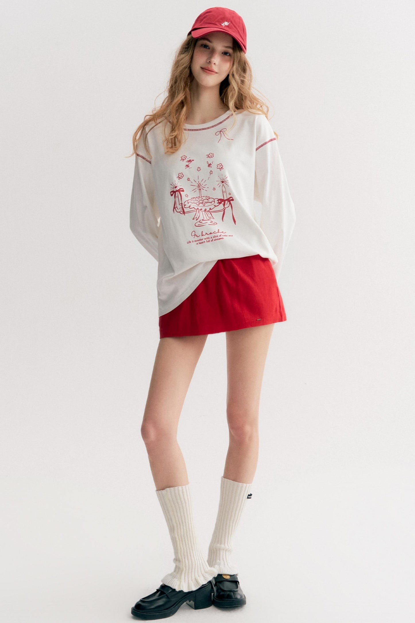 Lazy Cake Print Long-Sleeved T-Shirt