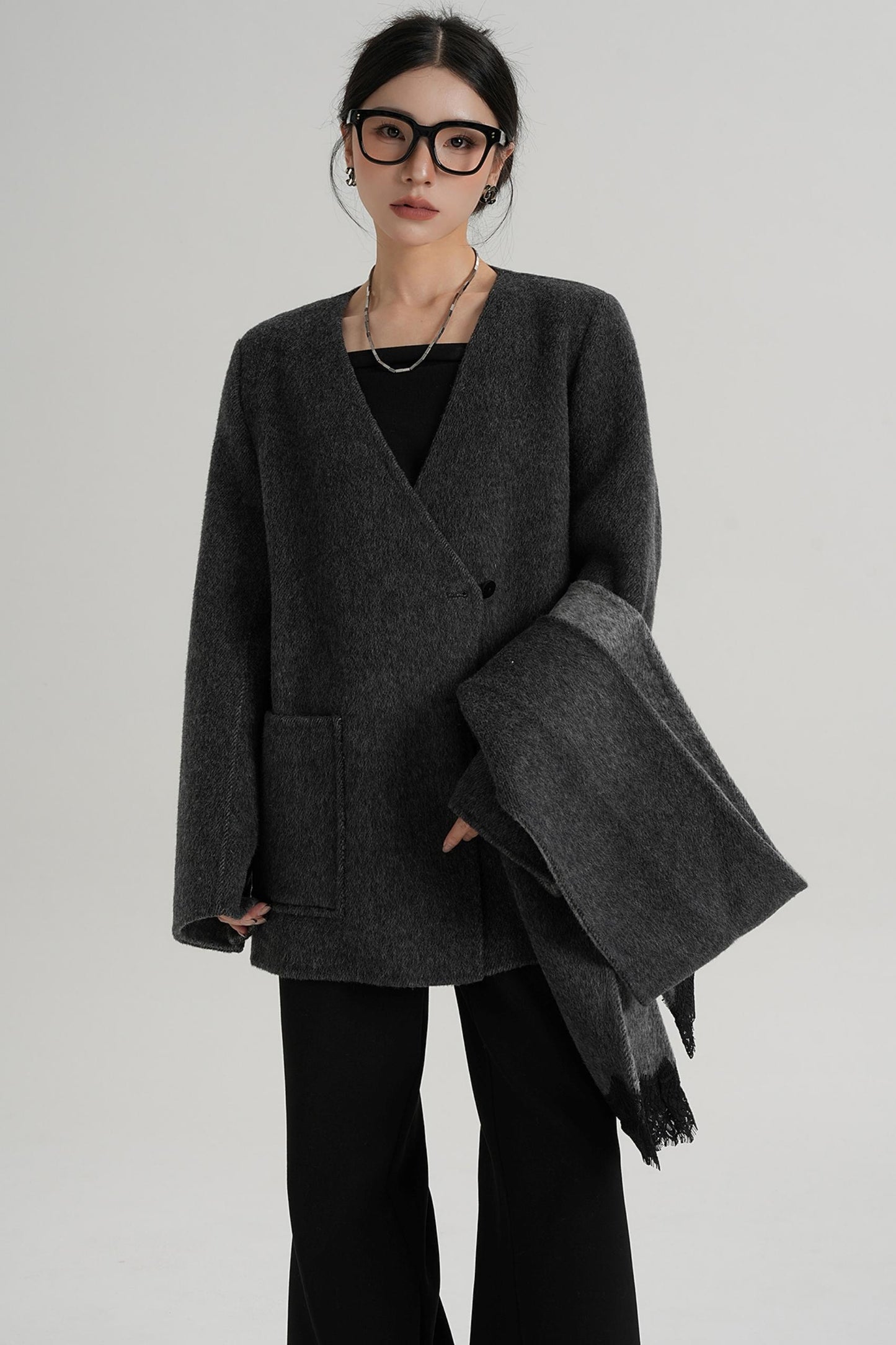 Scarf Patchwork Lace Woolen Coat