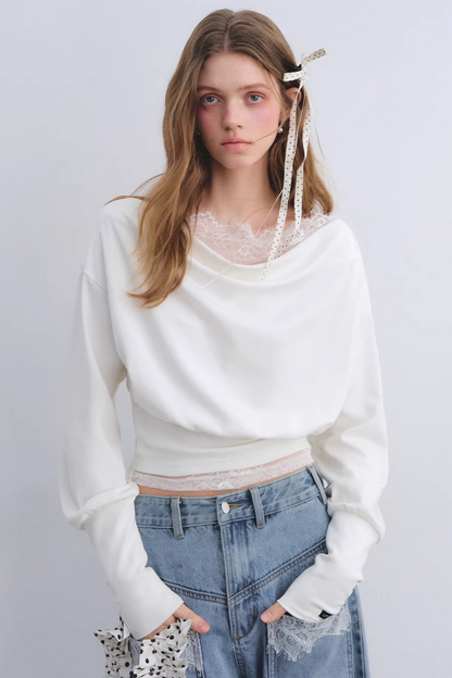 Off-Shoulder-Top mit Spitzeneinsatz