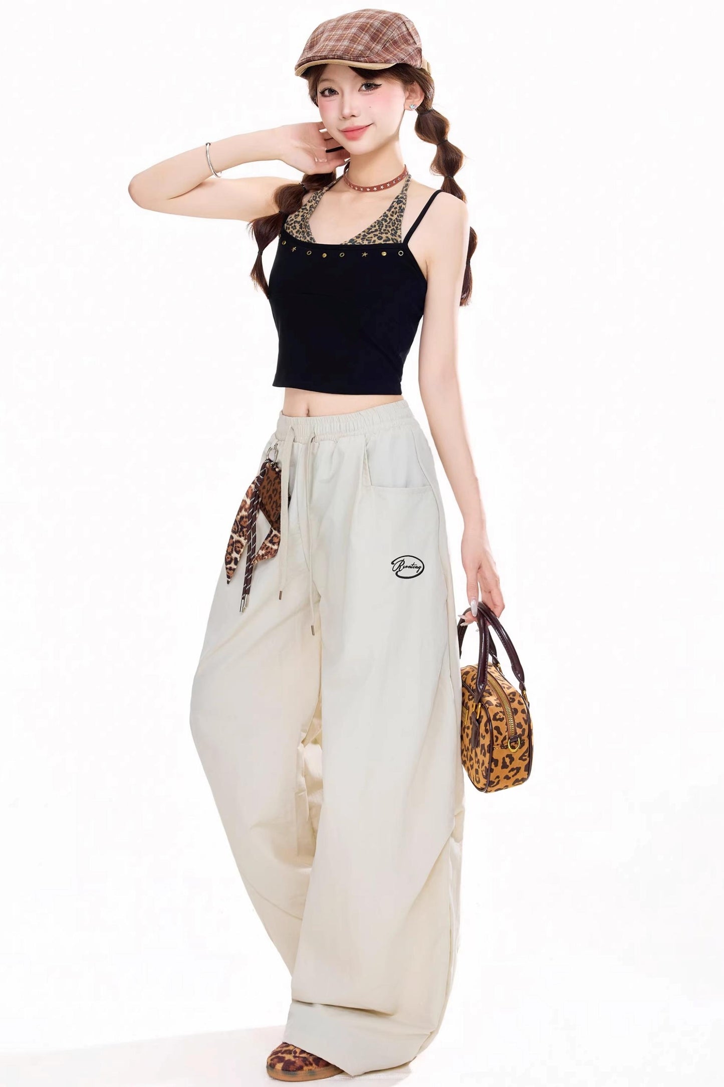 레트로 레오파드 카고 바지