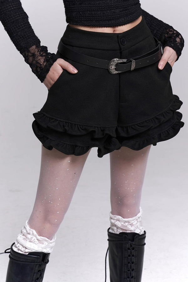 Ruffled Woolen Boot Shorts