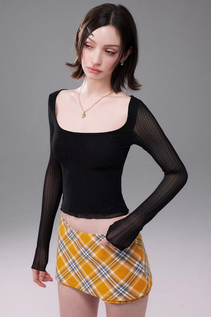 Square-Neck Sheer Top