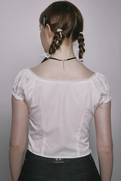 Nap Plaid Puff Sleeve Crop Top