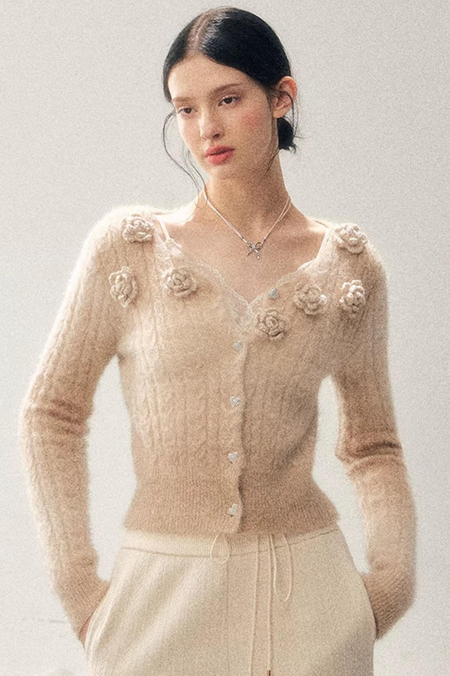 French Floral V-Neck Sweater