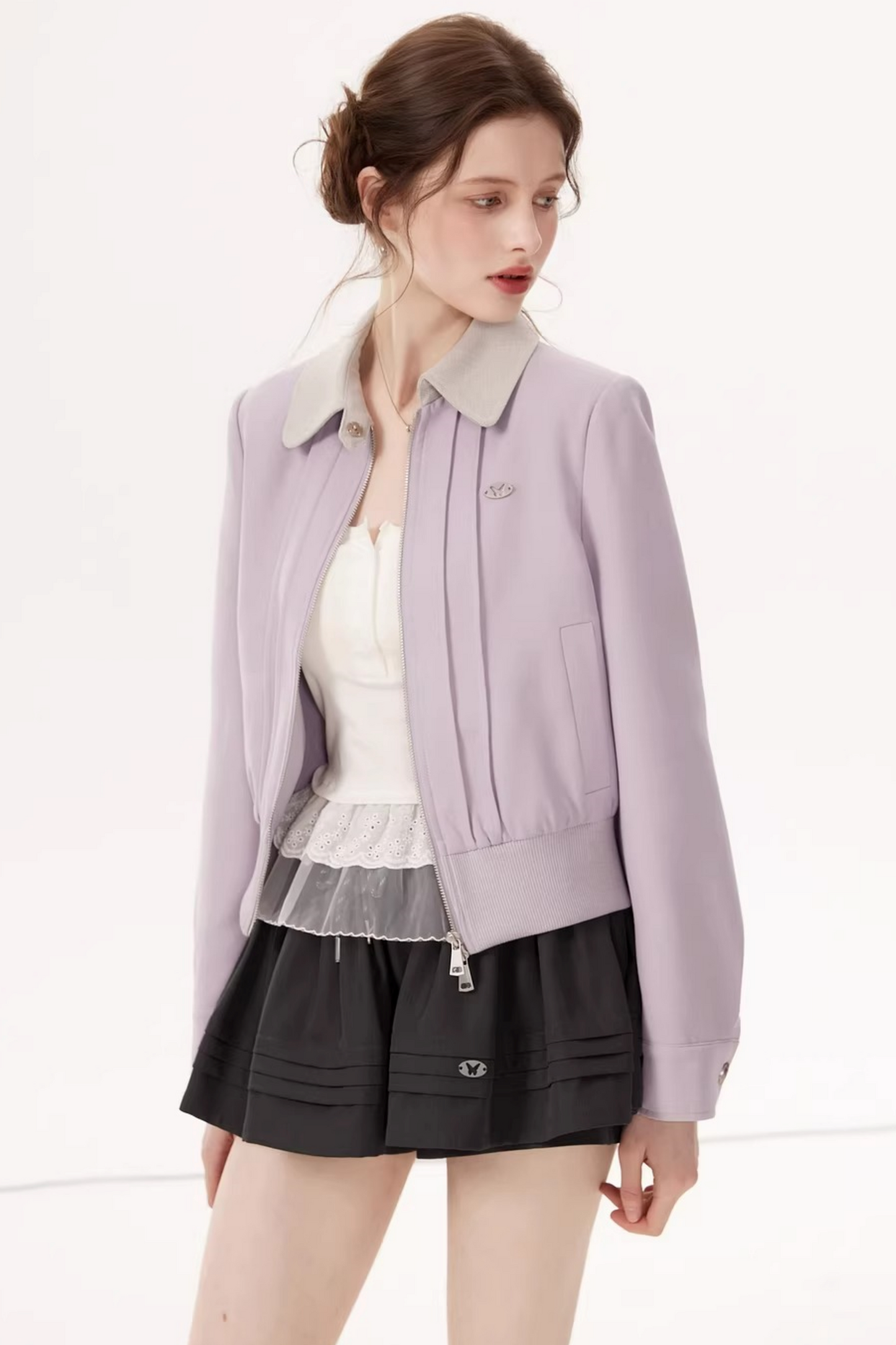 Purple Linen Color-Block Jacket