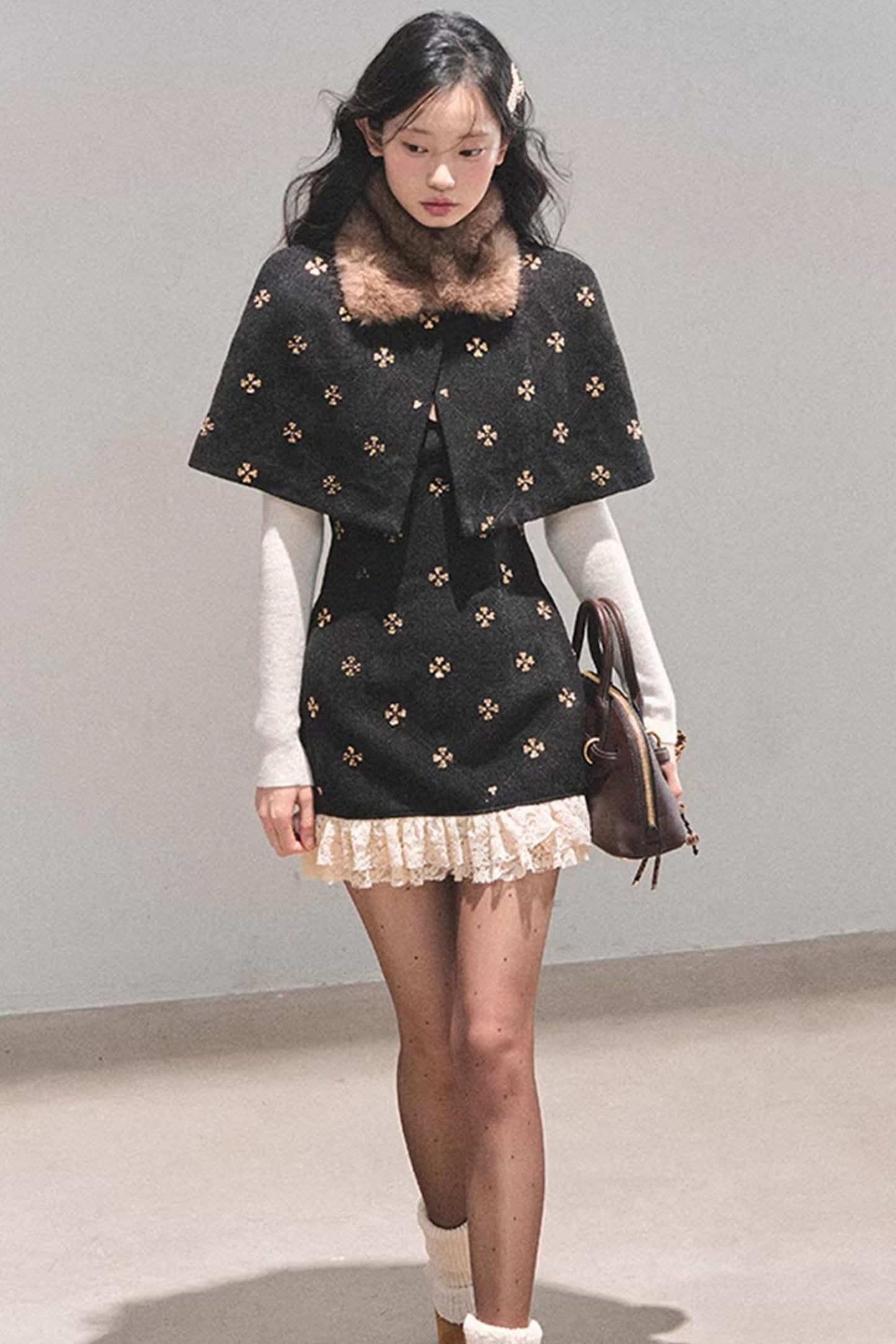 French Woolen Lace Dress Set-Up