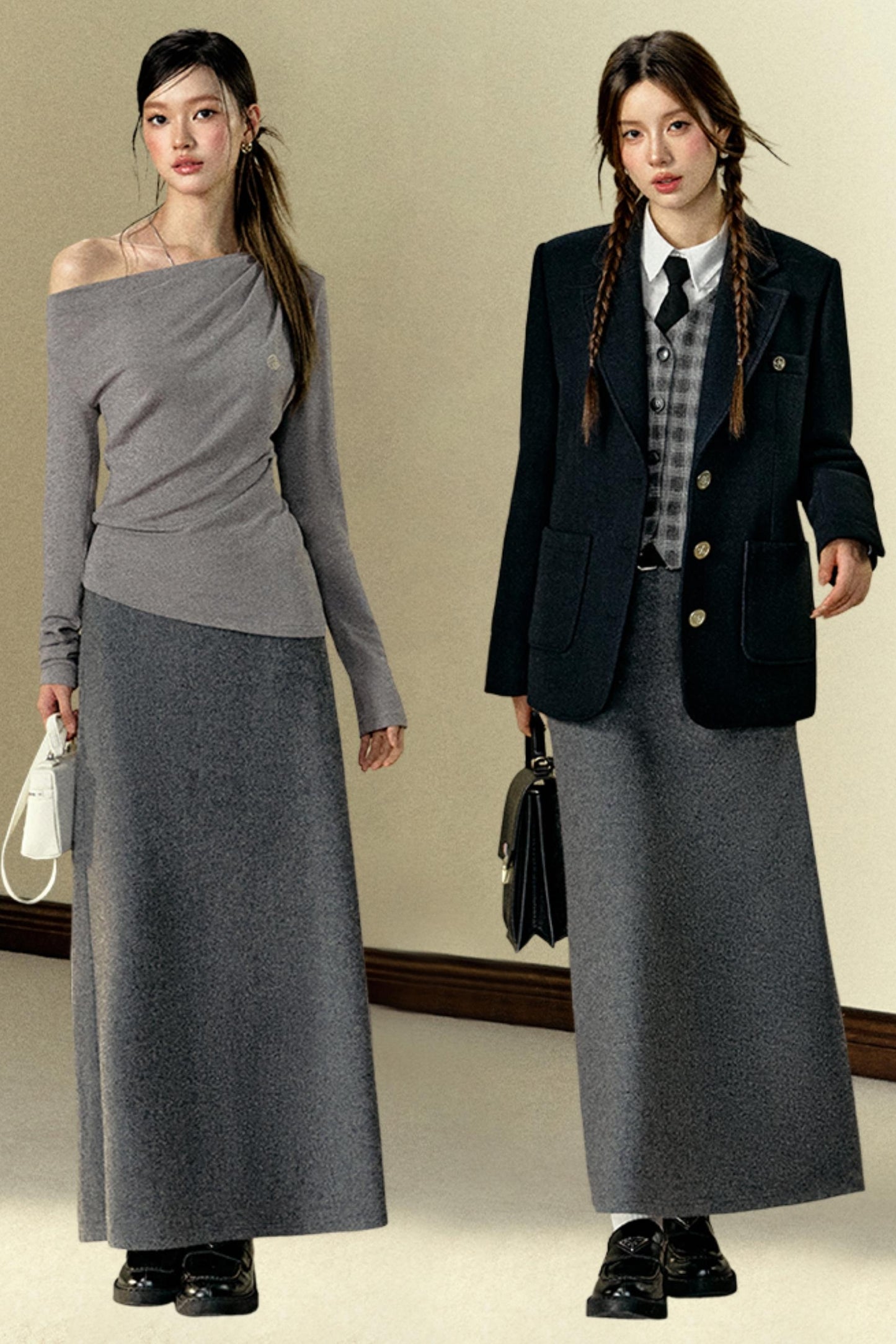 Versatile Woolen Gray Umbrella Skirt