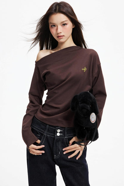 Irregular Slanted Shoulder Knitted Top