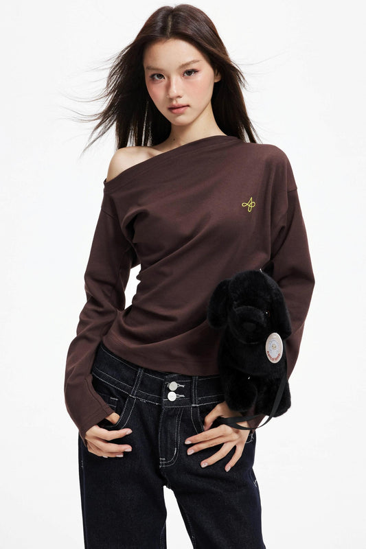 Irregular Slanted Shoulder Knitted Top