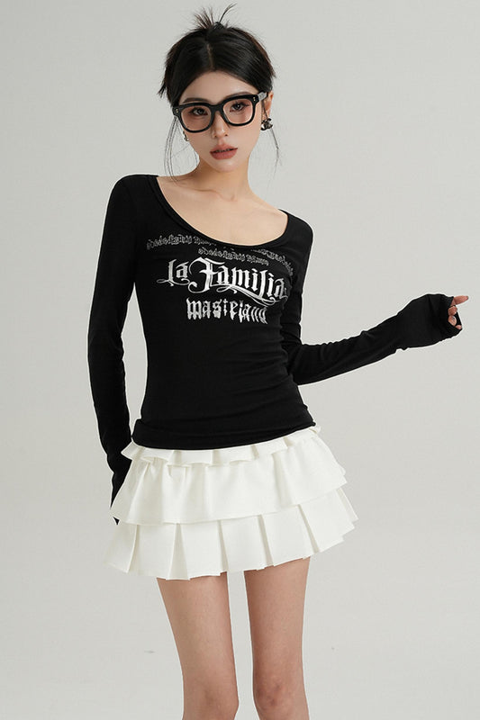 Slim Fit Letters Scoop Neck Shirt