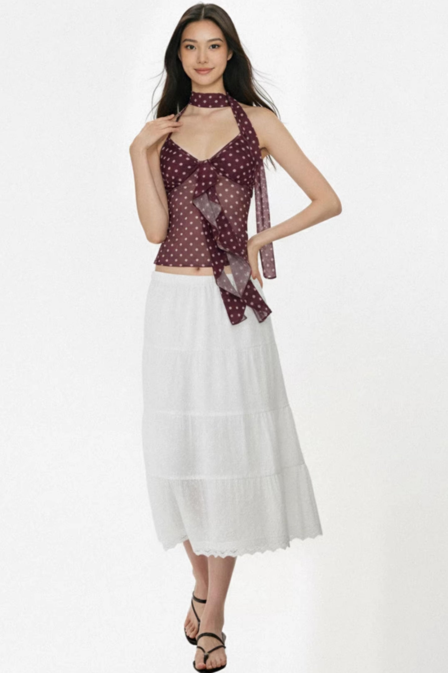 White Embroidered Lace A-Line Skirt